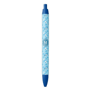 Cute White & Blue Planes and Clouds Kinder Monogra Blauwe Inkt Pen
