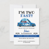 Cute White & Blue Race Auto Two Fast 2de verjaarda Kaart (Voorkant)