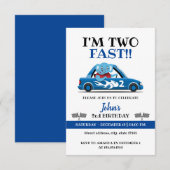 Cute White & Blue Race Auto Two Fast 2de verjaarda Kaart (Voorkant / Achterkant)