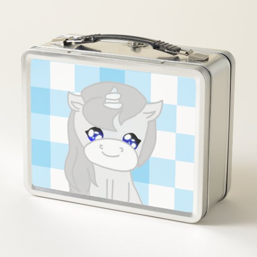 Cute White & Blue Unicorn Themed Lunchbox (Achterkant)