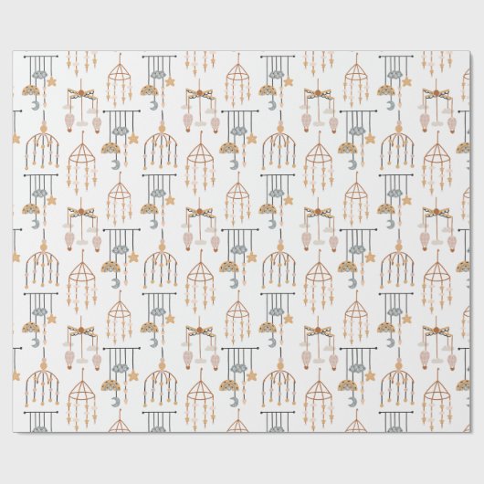 Cute White Boho Speelgoed Pattern Illustratie Cadeaupapier (Vlak)