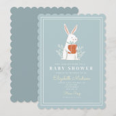 Cute White Bunny Blue Baby shower Kaart (Voorkant / Achterkant)