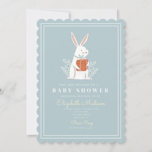 Cute White Bunny Blue Baby shower Kaart (Voorkant)
