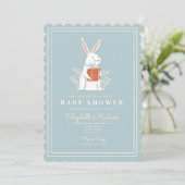 Cute White Bunny Blue Baby shower Kaart (Staand voorkant)