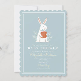 Cute White Bunny Blue Baby shower Kaart