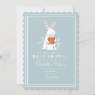 Cute White Bunny Blue Baby shower Kaart