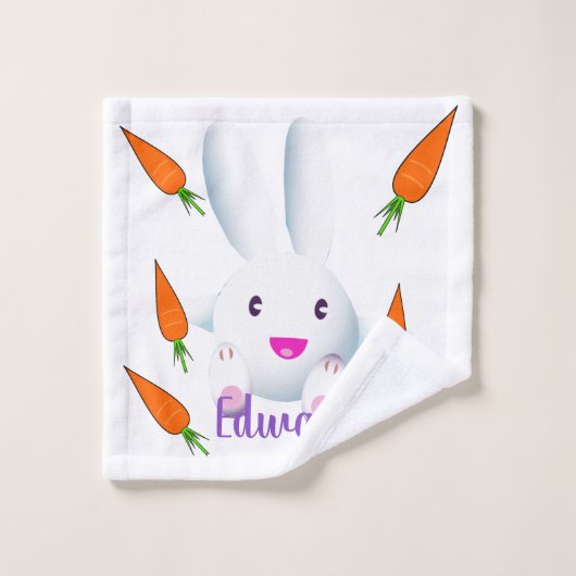 Cute White Bunny & Carrots Bad Handdoek (Wasdoekje)