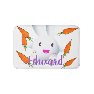 Cute White Bunny & Carrots Badmat