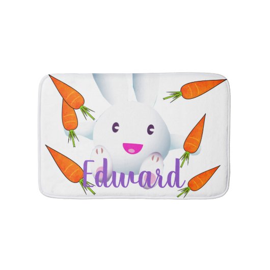 Cute White Bunny & Carrots Badmat (Voorkant)