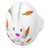 Cute White Bunny & Carrots Keramische Knop (Rechts)