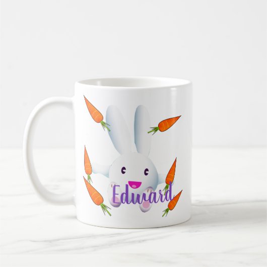 Cute White Bunny & Carrots Koffiemok (Links)