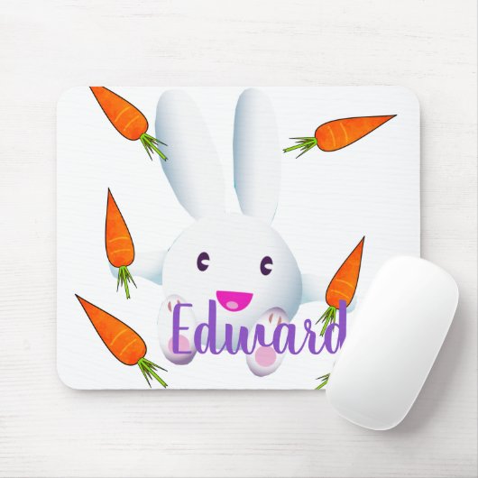 Cute White Bunny & Carrots Muismat (Met muis)