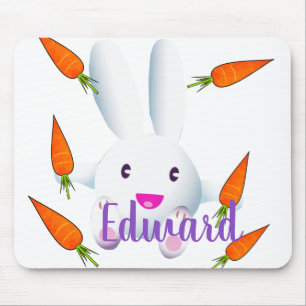 Cute White Bunny & Carrots Muismat