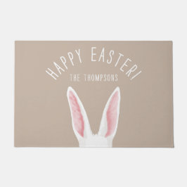 Cute White Bunny Ears On Beige Happy Easter Deurmat