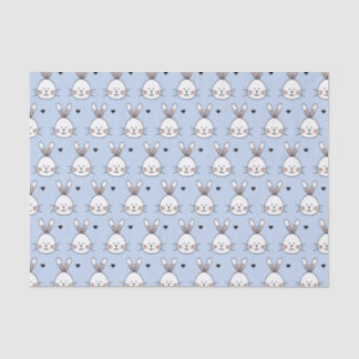 Cute White Bunny Faces and Hearts Pattern Blue Tissuepapier