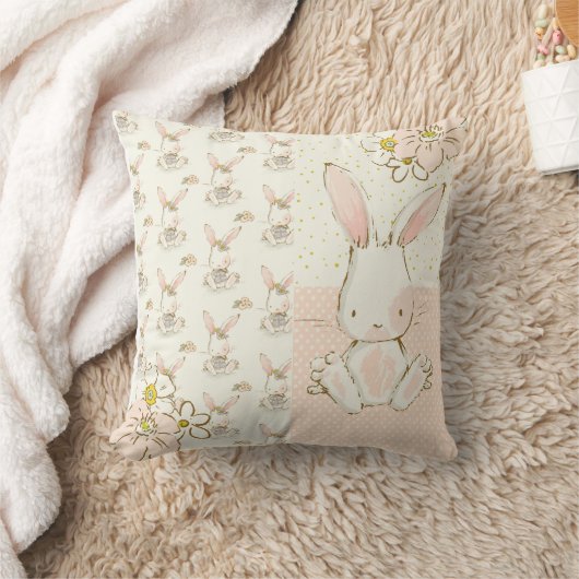 Cute White Bunny Floral Nursery Kussen (Deken)