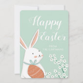 Cute White Bunny Flowers Happy Pasen Feestdagenkaart (Voorkant)