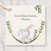 Cute White Bunny in Swing Gender Baby shower Bedankjes Labels (Voorkant)