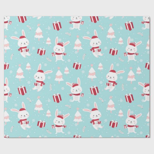 Cute White Bunny-kerstpatroon Cadeaupapier (Vlak)