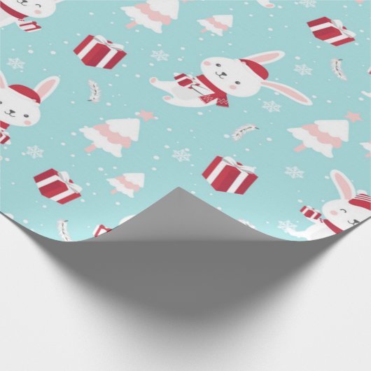 Cute White Bunny-kerstpatroon Cadeaupapier (Hoek)