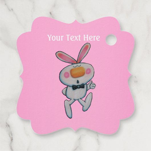 Cute White Bunny Oranje Nose duikt roze op Bedankjes Labels (Achterkant)