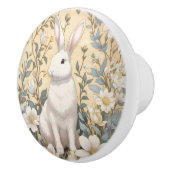 Cute White Bunny Pastel Yellow Floral  Keramische Knop (Rechts)
