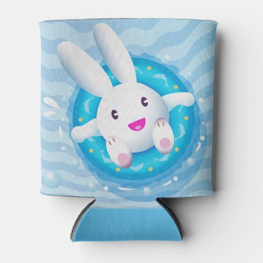 Cute White Bunny Pool Blikjeskoeler (Voorkant)