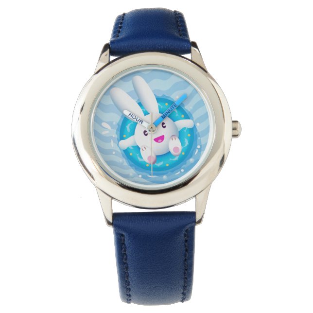 Cute White Bunny Pool Horloge (Voorkant)
