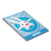 Cute White Bunny Pool Party Personalised Notitieboek (Rechterzijde)