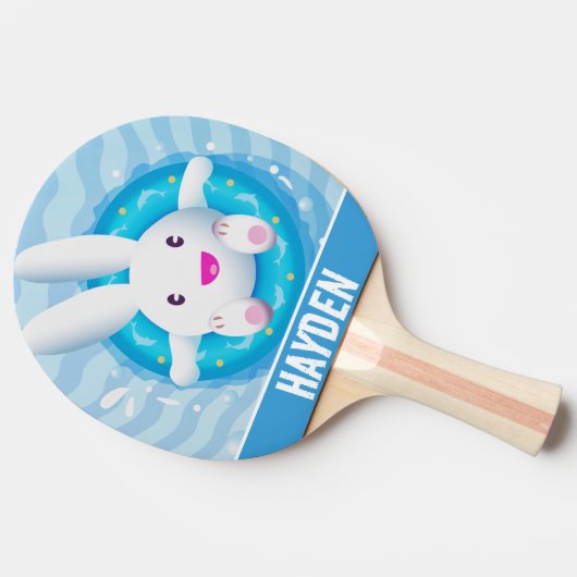 Cute White Bunny Pool Party Personalised Tafeltennisbatje (Zijkant)