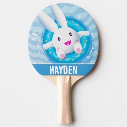 Cute White Bunny Pool Party Personalised Tafeltennisbatje (Voorkant)
