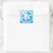 Cute White Bunny Pool Party Personalised Vierkante Sticker (Tas)