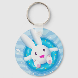 Cute White Bunny Pool Sleutelhanger