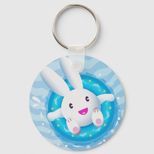 Cute White Bunny Pool Sleutelhanger (Voorkant)