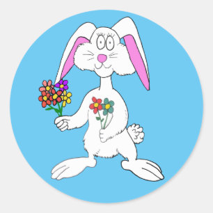 Cute White Bunny Rabbit Cartoon Classic Rou Ronde Sticker