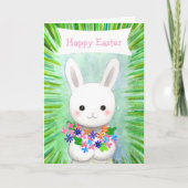 Cute White Bunny Rabbit Custom Text Happy Easter Kaart (Voorkant)