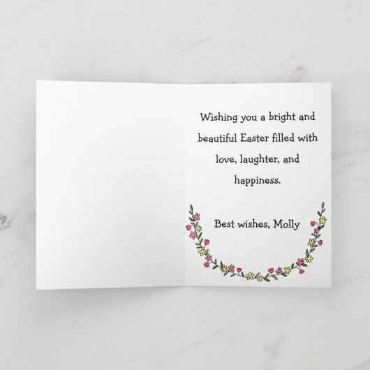 Cute White Bunny Rabbit Custom Text Happy Easter Kaart (Binnen)