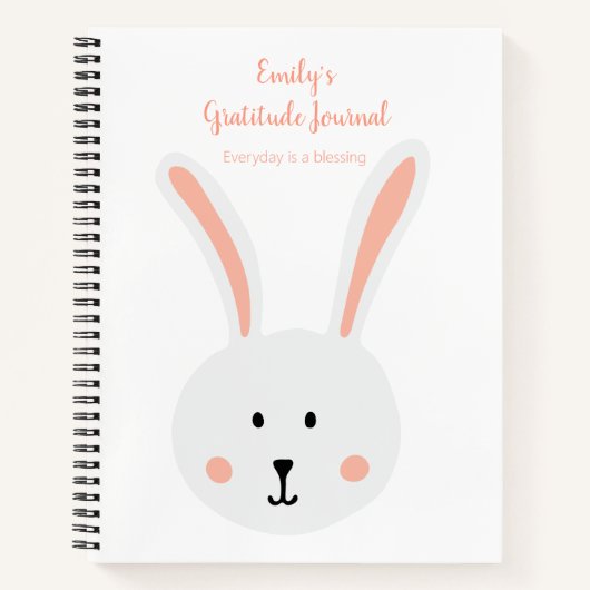 Cute White Bunny Rabbit Gratitude Journal Pink Notitieboek (Voorkant)