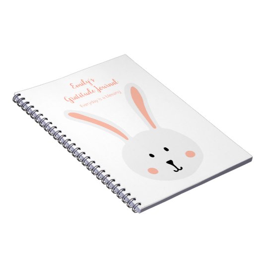Cute White Bunny Rabbit Gratitude Journal Pink Notitieboek (Rechterzijde)