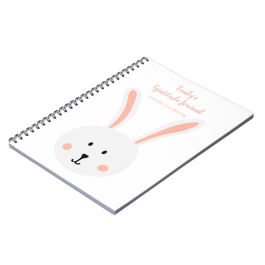 Cute White Bunny Rabbit Gratitude Journal Pink Notitieboek (Linkerzijde)