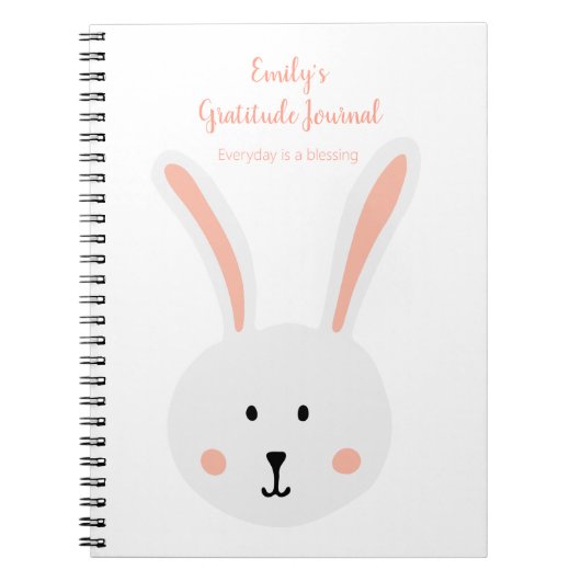 Cute White Bunny Rabbit Gratitude Journal Pink Notitieboek (Voorkant)