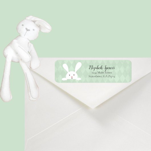 Cute White Bunny Rabbit Return Address | Groen Etiket