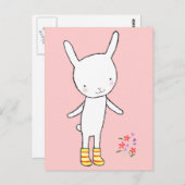 Cute White Bunny Rabbit Yellow Boots Briefkaart Mi (Voorkant / Achterkant)