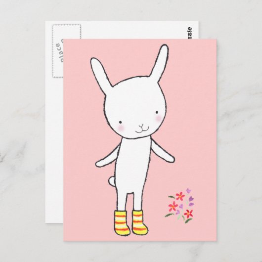 Cute White Bunny Rabbit Yellow Boots Briefkaart Mi (Voorkant / Achterkant)