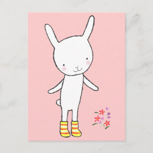 Cute White Bunny Rabbit Yellow Boots Briefkaart Mi