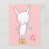 Cute White Bunny Rabbit Yellow Boots Briefkaart Mi (Voorkant)