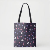 Cute White Bunny Rabbits and Flowers Pattern Tote Bag (Voorkant)