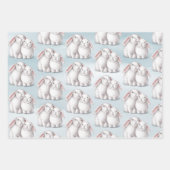 Cute White Bunny Rabbits Blue Winter Kerstmis Inpakpapier Vel (Voorkant)