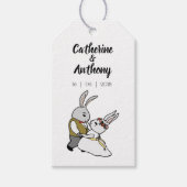 Cute White Bunny Rabbits in Love Weddenr Labels Cadeaulabel (Voorkant)