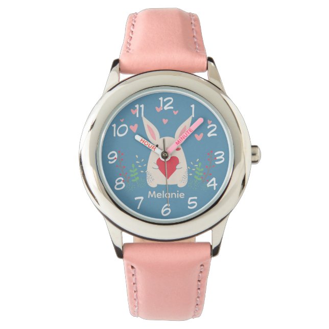 Cute White Bunny With Heart Personalised Horloge (Voorkant)